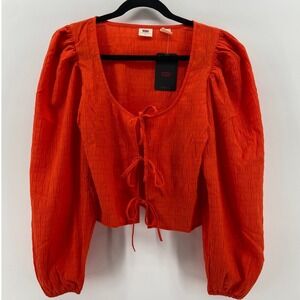 NWT Boho Front Tie Puffy Long Sleeve Peasant Milkmaid Goblin Core Top